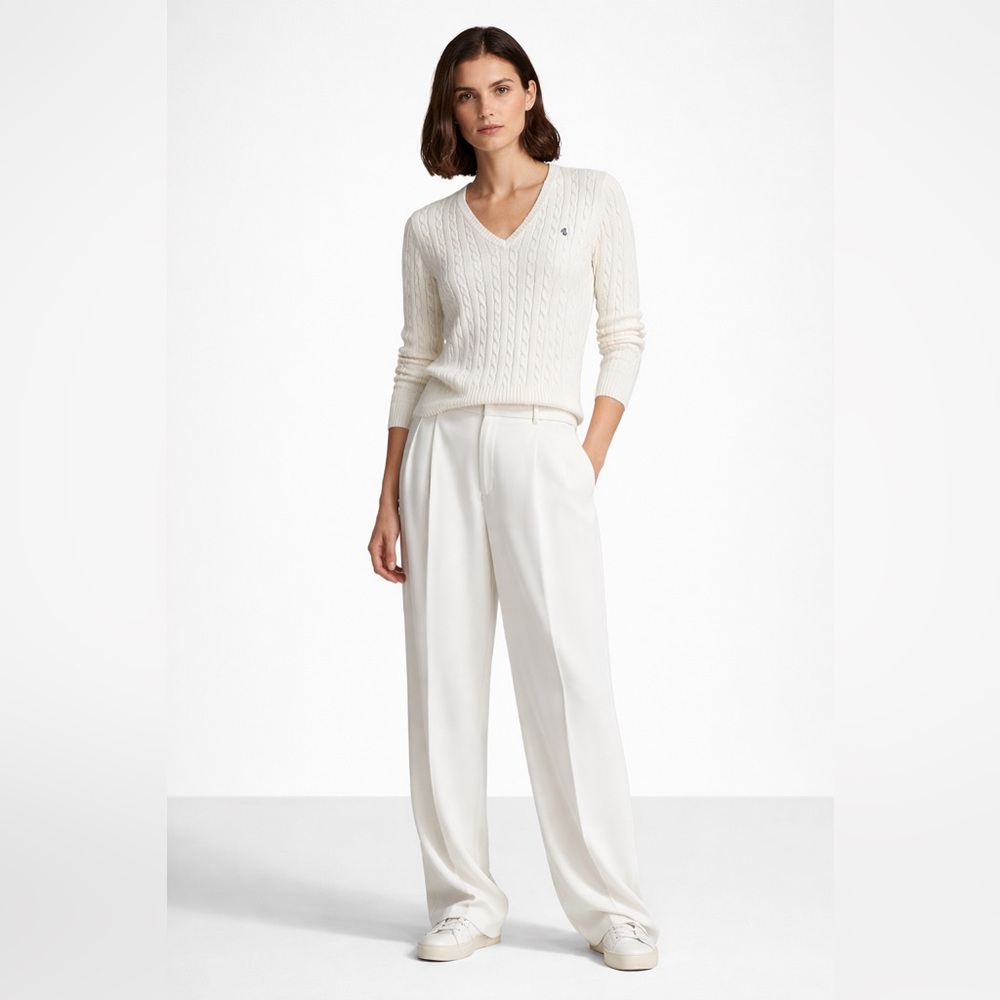 Polo Ralph Lauren Cable Knit V Neck Sweater White Women’s Size L